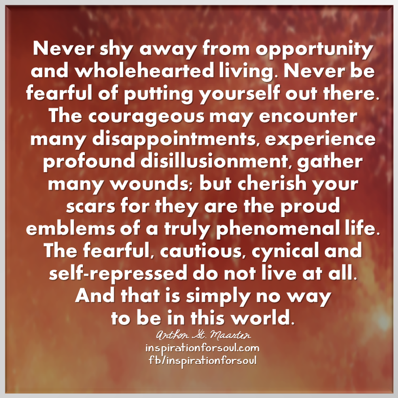 never shy away from opportunity or whole hearted living